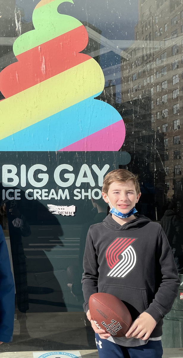 Mason in front of the Big Gay Ice Cream Shop